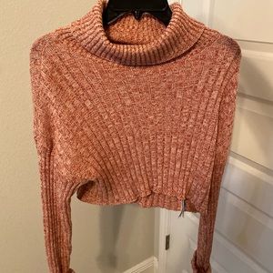 Pink/White/Red cropped turtle neck sweater